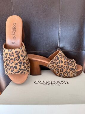 Cordani Leopard Print Suede Mule Sandals - Brown and Black size 37 NWOT